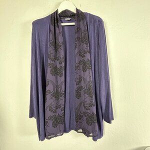 Chico's Travelers Womens Floral Shawl Collar Open Front Cardigan Size 3 Purple